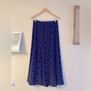 Vintage 90s High Waisted Ditsy Floral Skirt Black White and Red Long Skirt